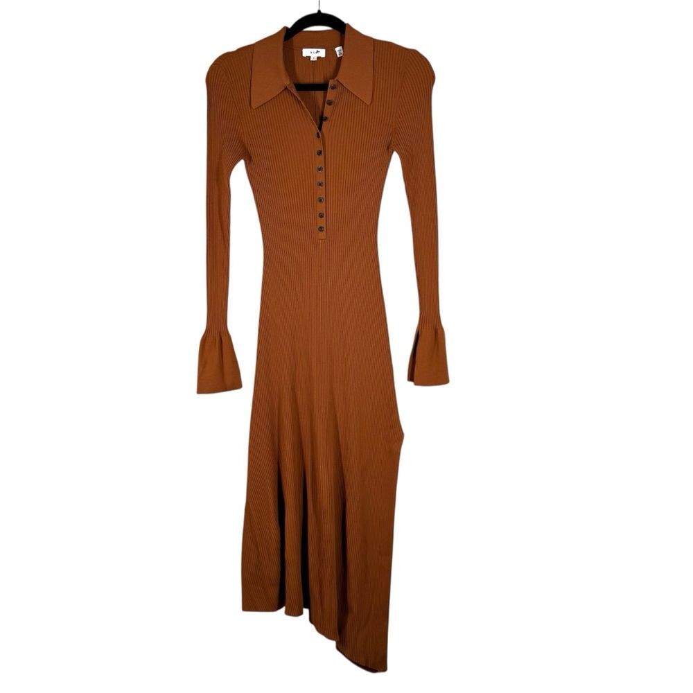 A.L.C. Lance Knit Midi Dress in Cognac Orange Ribbed Asymmetrical Hem Small